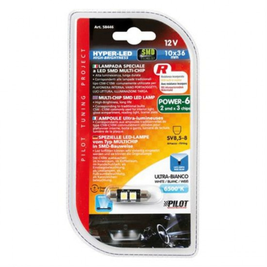 Lampa ΛΑΜΠΑΚΙ ΠΛΑΦΟΝΙΕΡΑΣ C5W 12V 10x36mm HYPER-LED6 ΛΕΥΚΟ 2SMDx3chips (ΔΙΠΛΗΣ ΠΟΛΙΚΟΤΗΤΑΣ- CAN-BUS) 1ΤΕΜ.