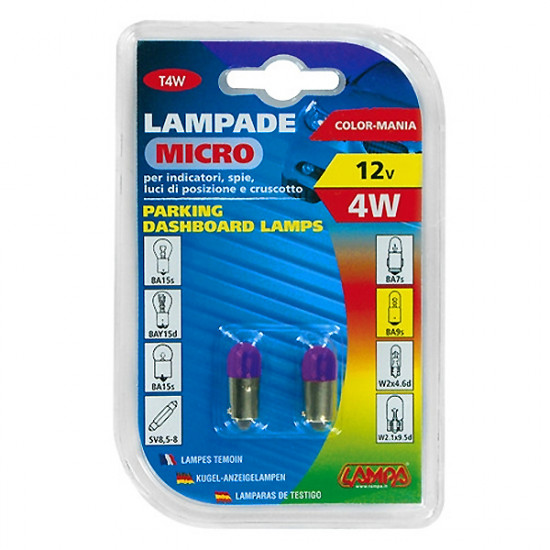 Lampa ΛΑΜΠΑΚΙΑ ΜΙΝΙΟΝ 12V T4W BA9s ΜΩΒ