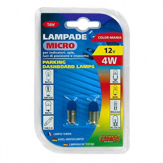 Lampa ΛΑΜΠΑΚΙΑ ΜΙΝΙΟΝ 12V T4W BA9s ΜΠΛΕ
