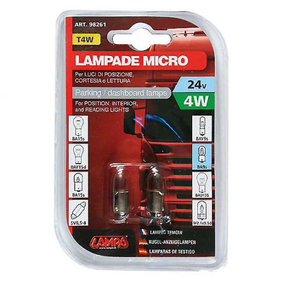 Lampa ΜΟΝΟΠΟΛΙΚΗ ΛΑΜΠΑ T4W 24V/4W (BA9s)