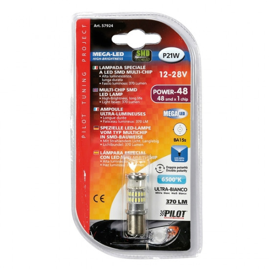 Lampa P21W 12-28V BA15s MEGA-LED48 6.500K 370LM ΔΙΑΘΛΑΣΗΣ (ΜΟΝΟΠΟΛΙΚΟ-ΔΙΠΛΗΣ ΠΟΛΙΚΟΤΗΤΑΣ) BLISTER 1ΤΕΜ.