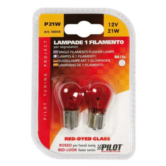 Lampa P21W 12V 21W BA15s ΜΟΝΟΠΟΛΙΚΟ ΚΟΚΚΙΝΟ DYED-GLASS 2ΤΕΜ. BLISTER