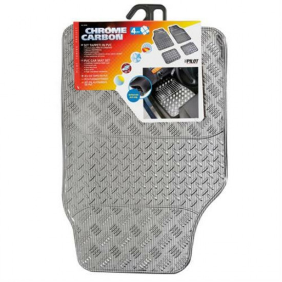 Lampa Πατάκια Universal Λάστιχο Χρώμιο - Carbon 4τμχ 65x44cm + 40x33cm
