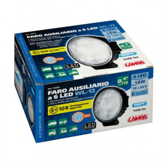 Lampa ΠΡΟΒΟΛΕΑΣ ΕΡΓΑΣΙΑΣ  WL-12 18W 1440LM 12/24V ΜΕ 6 LED ΔΙΑΘΛΑΣΗΣ 6.000K (137 x 116 x 47mm) ΣΤΡΟΓΓΥΛΟΣ -1ΤΕΜ.