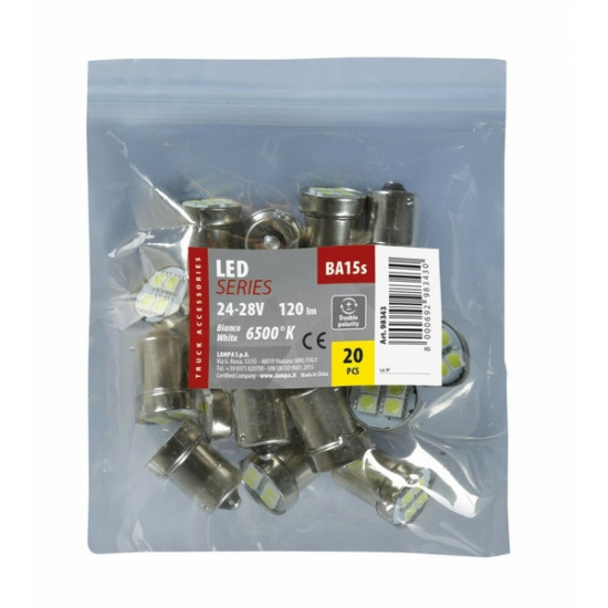 Lampa R5W BA15s 24/28V 120LM 12SMD LED x 1 CHIPS HYPER LED ΛΕΥΚΑ 20TEM.
