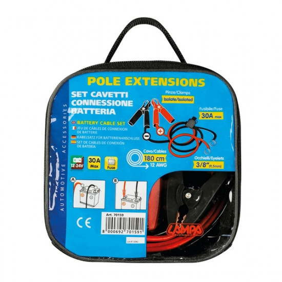 Lampa ΡΕΥΜΑΤΟΔΟΤΕΣ POLE EXTENSIONS 12/24V 180cm ΜΕ ΑΚΡΟΔΕΚΤΕΣ 9,5mm ΓΙΑ ΠΟΛΟΥΣ ΜΠΑΤΑΡΙΑΣ - ΑΣΦΑΛΕΙΑ 30A Lampa ΡΕΥΜΑΤΟΔΟΤΕΣ POLE EXTENSIONS 12/24V 180cm ΜΕ ΑΚΡΟΔΕΚΤΕΣ 9,5mm ΓΙΑ ΠΟΛΟΥΣ ΜΠΑΤΑΡΙΑΣ - ΑΣΦΑΛΕΙΑ 30A