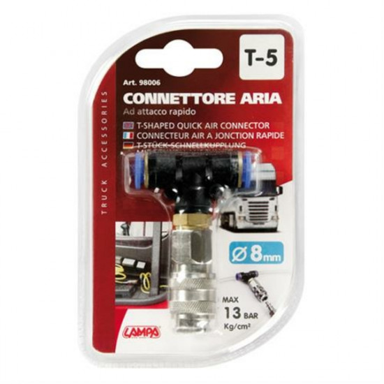 Lampa ΣΥΝΔΕΣΜΟΣ ΑΕΡΑ T-5 ΔΙΠΛΟΣ ΜΕ ΑΝΤΑΠΤΟΡΑ 8mm 13bar kg/cm