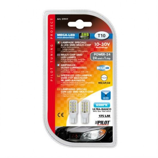 Lampa T10 10-30V W2,1x9,5d 175lm (καρφωτό) Λευκό Διάθλασης MEGA-LED 45 CREE-LED BLISTER 2τεμ.