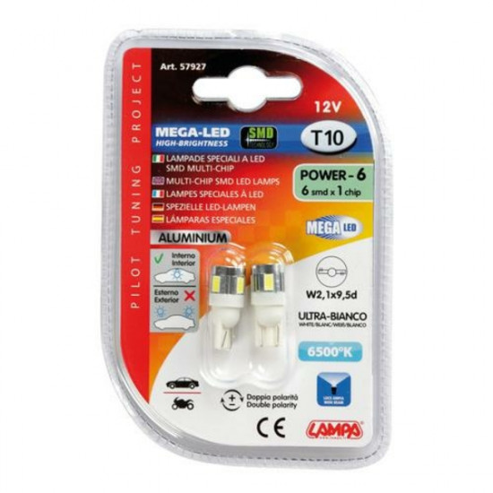 Lampa T10 12V W2,1x9,5d MEGA-LED6 ΔΙΑΘΛΑΣΗΣ (ΚΑΡΦΩΤΟ-ΑΚΑΛΥΚΟ-ΔΙΠΛΗΣ ΠΟΛΙΚΟΤΗΤΑΣ