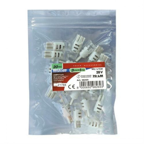 Lampa T10 24-28V W2,1x9,5d MEGA-LED3 70LM (ΔΙΠΛΗΣ ΠΟΛΙΚΟΤΗΤΑΣ) 20ΤΕΜ.