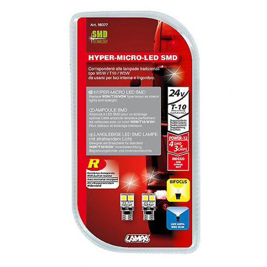 Lampa Τ10 24V 4SMD ΚΟΚΚΙΝΟ HYPER LED