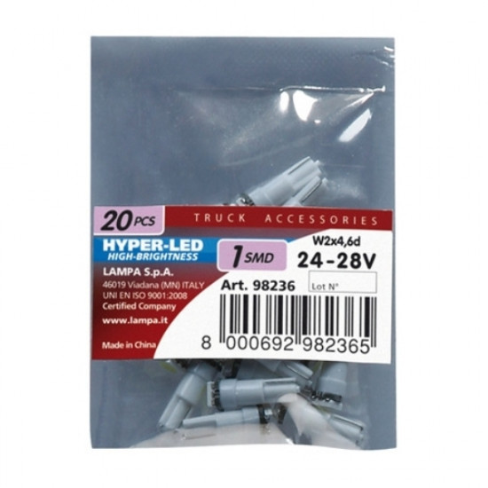 Lampa Τ5 24/28V W2x4,6d HYPER-LED3 ΛΕΥΚΟ