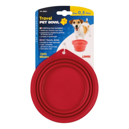 Lampa ΤΑΪΣΤΡΑ/ΜΠΟΛ ΤΑΞΙΔΙΟΥ PET TRAVEL BOWL 500 ml ΓΙΑ ΣΚΥΛΟΥΣ/ΓΑΤΕΣ/ΚΑΤΟΙΚΙΔΙΑ ΖΩΑ (ΣΙΛΙΚΟΝΗ/ΔΙΑΦΟΡΑ ΧΡΩΜΑΤΑ)