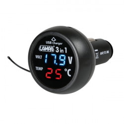 Lampa ΒΟΛΤΟΜΕΤΡΟ ΜΠΑΤΑΡΙΑΣ SMART-PLUG  3 in 1 12/24V 2,1A (ΜΕ ΘΕΡΜΟΜΕΤΡΟ - ΘΥΡΑ USB)