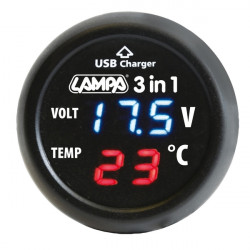 Lampa ΒΟΛΤΟΜΕΤΡΟ ΜΠΑΤΑΡΙΑΣ SMART-PLUG  3 in 1 12/24V 2,1A (ΜΕ ΘΕΡΜΟΜΕΤΡΟ - ΘΥΡΑ USB)