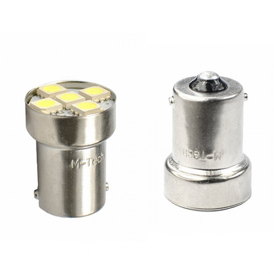 M-Tech Λάμπα Ba15s (R10W /P21W) 5xSMD 5050 12V Λευκή 2τεμ