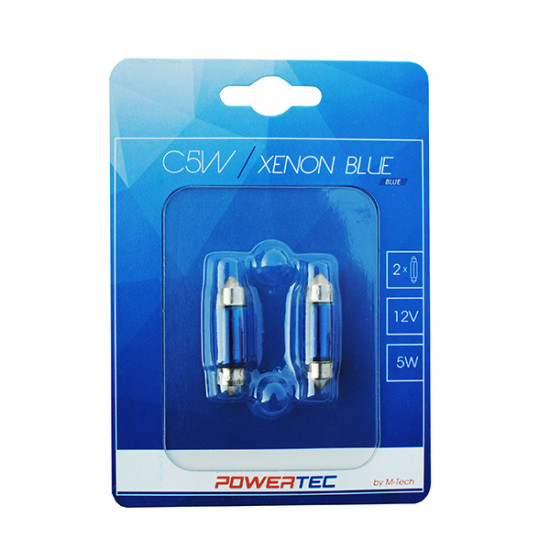 M-Tech ΛΑΜΠΑΚΙΑ ΠΛΑΦΟΝΙΕΡΑΣ C5W 12V 5W SV8,5-8 11x36mm POWERTEC XENON BLUE 2ΤΕΜ.