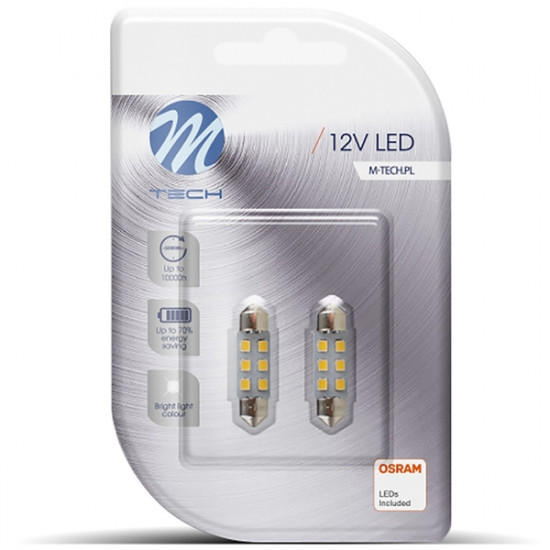 M-Tech ΛΑΜΠΑΚΙΑ ΠΛΑΦΟΝΙΕΡΑΣ C5W 12V SV8.5 36mm 0,5W 6xSMD2835 LED OSRAM ΛΕΥΚΟ  BLISTER 2ΤΕΜ. M-TECH