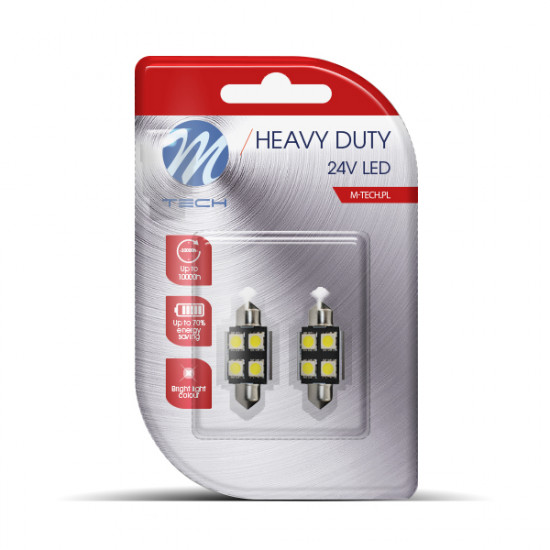 M-Tech ΛΑΜΠΑΚΙΑ ΠΛΑΦΟΝΙΕΡΑΣ C5W 24V 0,24W SV8,5 36mm CAN-BUS 4xSMD5050 PREMIUM ΛΕΥΚΟ BLISTER 2ΤΕΜ M-TECH