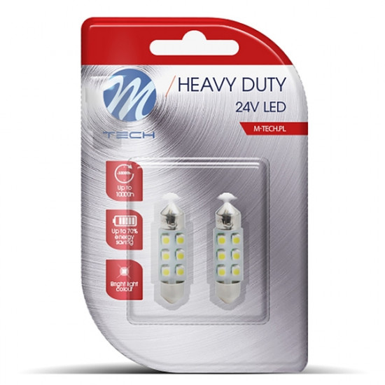 M-Tech ΛΑΜΠΑΚΙΑ ΠΛΑΦΟΝΙΕΡΑΣ C5W 24V 0,24W SV8,5 36mm LED 6xSMD3528 ΜΠΛΕ BLISTER 2ΤΕΜ. M-TECH