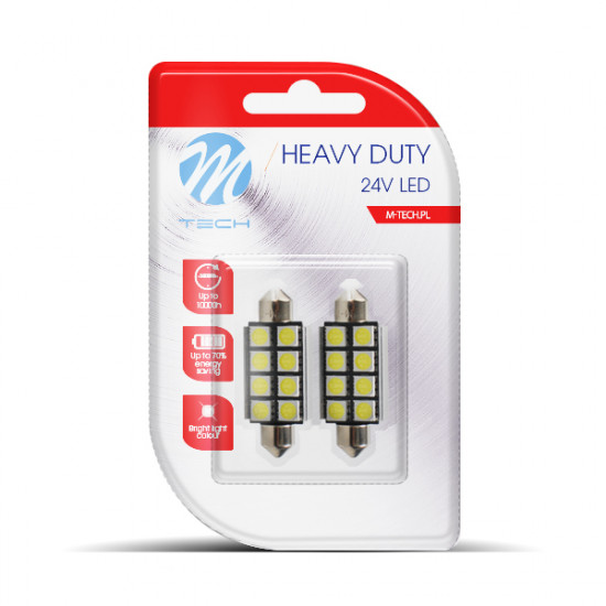 M-Tech ΛΑΜΠΑΚΙΑ ΠΛΑΦΟΝΙΕΡΑΣ C5W 24V 0,24W SV8,5 41mm LED CAN-BUS 8xSMD505 ΛΕΥΚΟ BLISTER 2ΤΕΜ. M-TECH