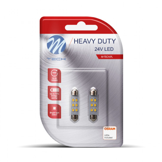 M-Tech ΛΑΜΠΑΚΙΑ ΠΛΑΦΟΝΙΕΡΑΣ C5W 24V SV8,5 41mm OSRAM LED 6xSMD2835 ΛΕΥΚΟ HEAVY DUTY BLISTER 2ΤΕΜ. M-TECH