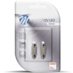 M-Tech ΛΑΜΠΑΚΙΑ ΠΛΑΦΟΝΙΕΡΑΣ C5W/C10W 12V SV8.5 36mm 0,38W 3xSMD2835 LED OSRAM ΛΕΥΚΟ  BLISTER 2ΤΕΜ. M-TECH