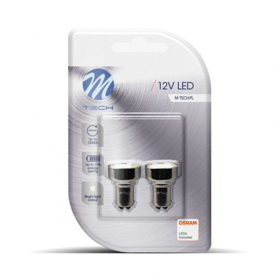 M-Tech P21/5W 12V BAY15d 19xSMD2835 LED OSRAM ΛΕΥΚΟ BLISTER 2ΤΕΜ. M-TECH