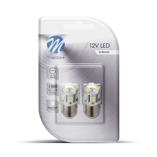 M-Tech P21/5W 12V BAY15d LED 18xFlux 5mm 1,2W PREMIUM ΛΕΥΚΟ (ΔΙΠΟΛΙΚΟ) BLISTER 2ΤΕΜ. M-TECH