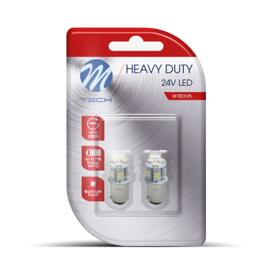 M-Tech P21/5W 24V BAY15d LED 8xSMD5050 0,24W ΛΕΥΚΟ (ΔΙΠΟΛΙΚΟ) BLISTER 2ΤΕΜ M-TECH
