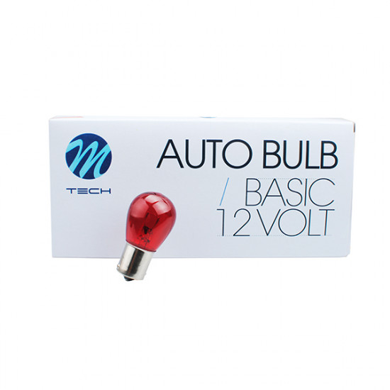 M-Tech P21W 12V 21W BA15s ΜΟΝΟΠΟΛΙΚΟ ΚΟΚΚΙΝΟ DYED-GLASS ΚΟΥΤΙ 10ΤΕΜ.