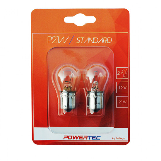 M-Tech P21W 12V 21W BA15s ΜΟΝΟΠΟΛΙΚΟ POWERTEC STANDARD ΑΛΟΓΟΝΟΥ 2ΤΕΜ.