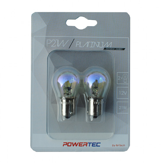 M-Tech P21W 12V 21W BA15s ΜΟΝΟΠΟΛΙΚΟ RAINBOW POWERTECK PLATINIUM 2ΤΕΜ.
