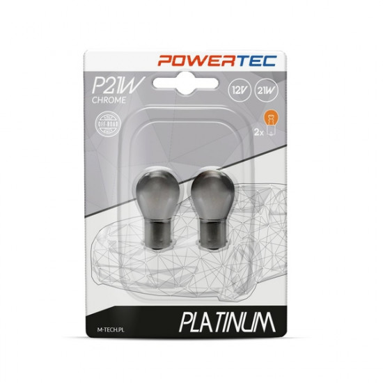 M-Tech P21W 12V 21W BA15s ΜΟΝΟΠΟΛΙΚΟ ΧΡΩΜΙΟ ΚΑΘΡΕΦΤΗΣ ΛΕΥΚΟ ΦΩΣ POWERTECK PLATINIUM 2ΤΕΜ.