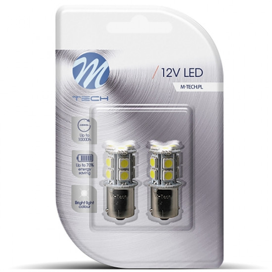 M-Tech P21W 12V BA15s LED 13xSMD5050 ΛΕΥΚΟ (ΜΟΝΟΠΟΛΙΚΟ) BLISTER 2ΤΕΜ. M-TECH