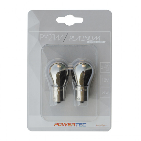 M-Tech PY21W 12V 21W BAU15s ΜΟΝΟΠΟΛΙΚΟ ΠΑΡΑΚΕΝΤΡΟ CHROME POWERTECK PLATINIUM 2ΤΕΜ.