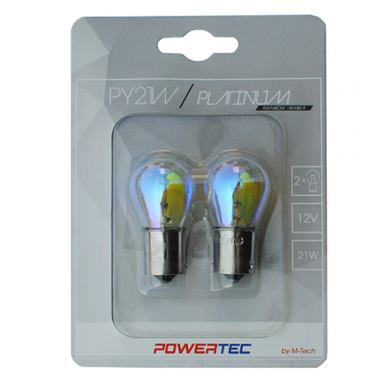M-Tech PY21W 12V 21W BAU15s ΜΟΝΟΠΟΛΙΚΟ ΠΑΡΑΚΕΝΤΡΟ (ΦΛΑΣ) RAINBOW POWERTECK PLATINIUM 2ΤΕΜ.
