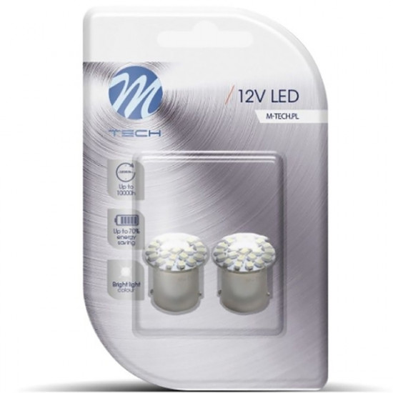 M-Tech R5W/R10W 12V BA15s 1,44W LED 22xSMD3020 PREMIUM ΛΕΥΚΟ BLISTER 2ΤΕΜ. M-TECH
