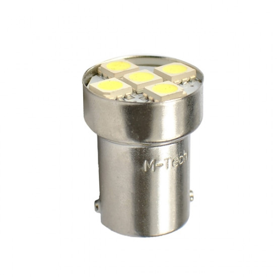 M-Tech R5W/R10W 12V BA15s LED 5xSMD5050 ΛΕΥΚΟ (ΜΟΝΟΠΟΛΙΚΟ) M-TECH - 1 TEM.