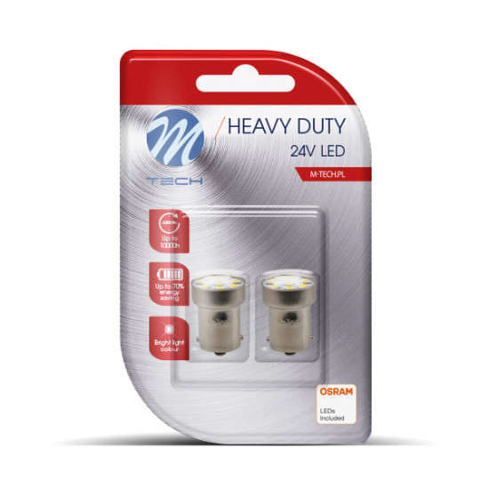 M-Tech R5W/R10W 24V BA15s LED 8xSMD3528 ΛΕΥΚΟ (ΜΟΝΟΠΟΛΙΚΟ) HEAVY DUTY BLISTER 2ΤΕΜ. M-TECH