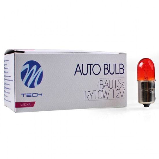 M-Tech RY10W 12V 10W BAU15s ΠΟΡΤΟΚΑΛΙ (ΜΟΝΟΠΟΛΙΚΟ-ΠΑΡΑΚΕΝΤΡΟ-ΦΟΥΝΤΟΥΚΙ) STANDARD 10ΤΕΜ. M-TECH