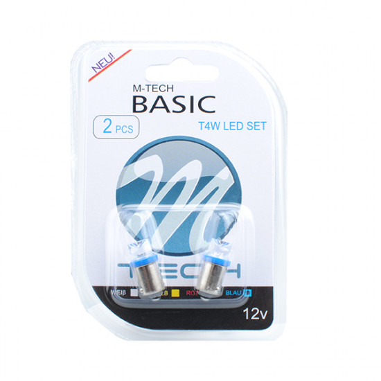 M-Tech T4W 12V 0,29W BA9s (ΜΙΝΙΟΝ) LED 1xFlux 8mm ΜΠΛΕ BLISTER 2ΤΕΜ.