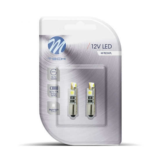 M-Tech T4W 12V 0,64W BA9s (ΜΙΝΙΟΝ) LED 4xSMD5050 CAN-BUS ΛΕΥΚΟ BLISTER 2ΤΕΜ. M-TECH