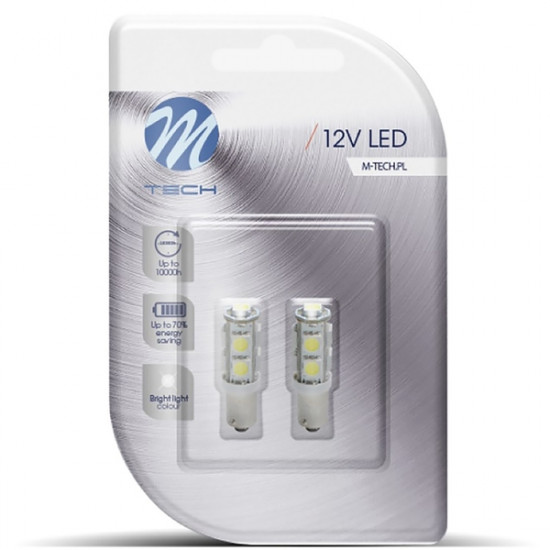 M-Tech T4W 12V 2,16W BA9s (ΜΙΝΙΟΝ) LED 9xSMD5050 ΛΕΥΚΟ BLISTER 2ΤΕΜ. M-TECH