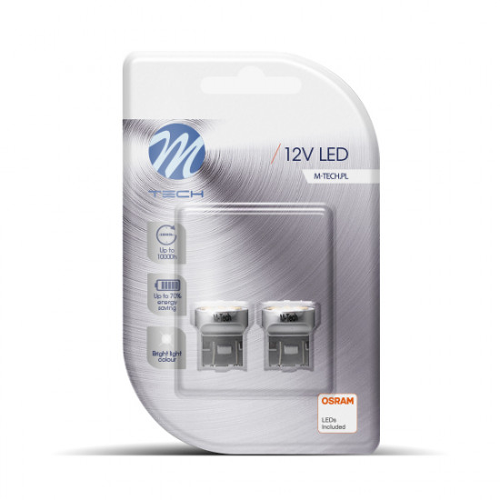 M-Tech W21/5W (T20) 12V W3x16q 6xSMD2835 LED OSRAM ΛΕΥΚΟ BLISTER 2ΤΕΜ. M-TECH