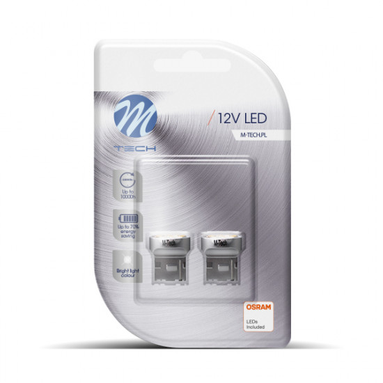 M-Tech W21W (T20) 12V W3x16d 9xSMD2835 LED OSRAM ΛΕΥΚΟ BLISTER 2ΤΕΜ. M-TECH