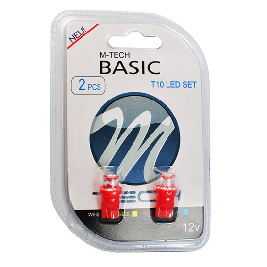M-Tech W5W 12V T10 W2,1x9,5d LED 1xFlux 8mm ΚΟΚΚΙΝΟ (ΚΑΡΦΩΤΟ ΑΚΑΛΥΚΟ) BLISTER 2ΤΕΜ.