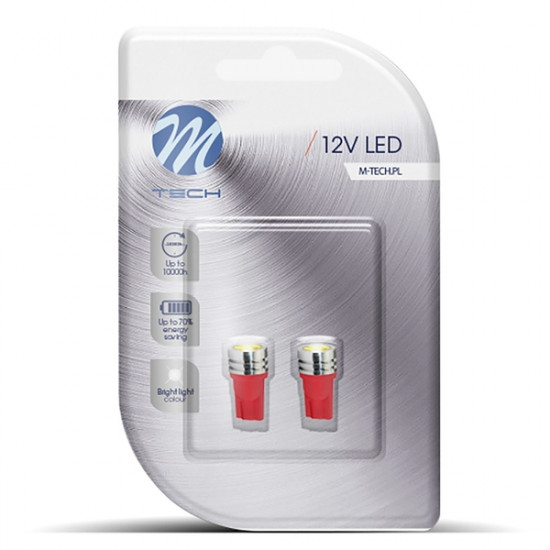 M-Tech W5W 12V T10 W2,1x9,5d LED 1xHP ΚΟΚΚΙΝΟ (ΚΑΡΦΩΤΟ ΑΚΑΛΥΚΟ) BLISTER 2ΤΕΜ. M-TECH
