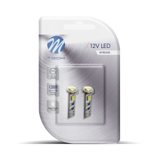 M-Tech W5W 12V T10 W2,1x9,5d LED 3xSMD5050 ΛΕΥΚΟ (ΚΑΡΦΩΤΟ CAN-BUS) BLISTER 2ΤΕΜ. M-TECH