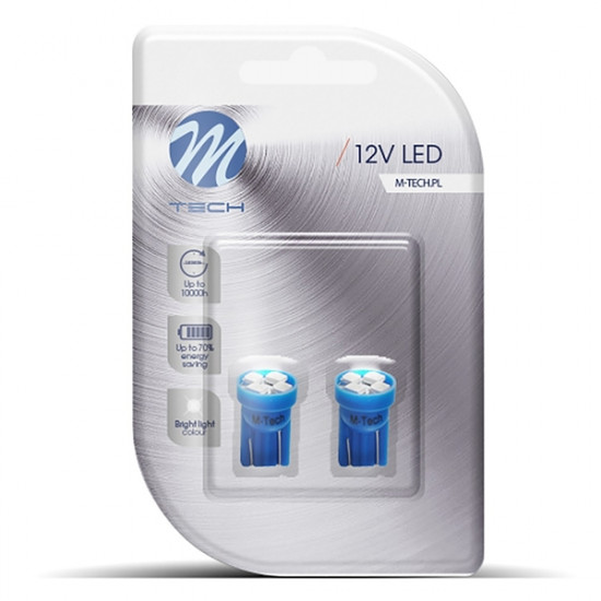 M-Tech W5W 12V T10 W2,1x9,5d LED 4xSMD3528 ΜΠΛΕ (ΚΑΡΦΩΤΟ ΑΚΑΛΥΚΟ) BLISTER 2ΤΕΜ.